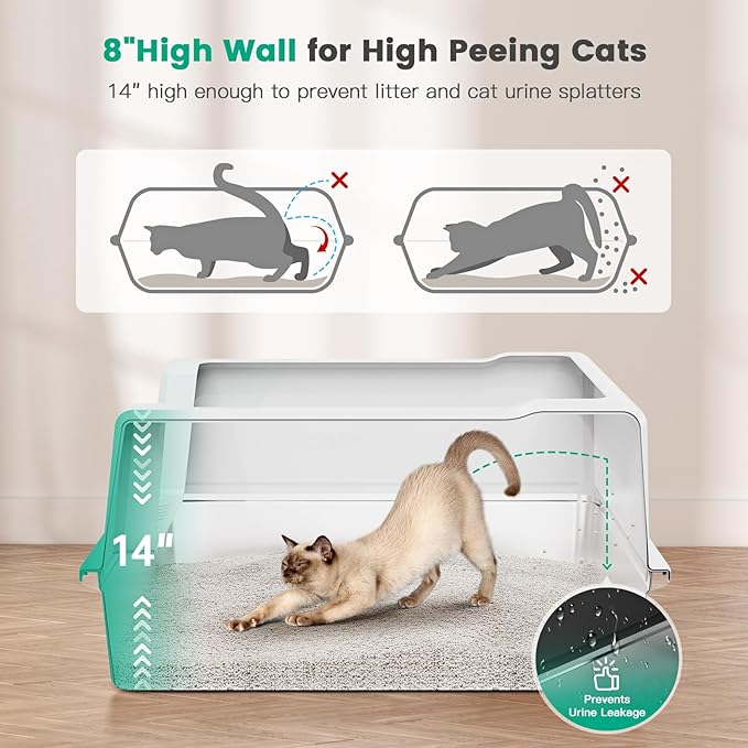 Tripamin XXL Stainless Steel Litter Box with High Sides 28"x20.5"x14" Extra Large Metal Litter Box for Big Cats&amp;Multiple cat, Jumbo Top Entry Litter Pan with lid (White, XXX-Large)