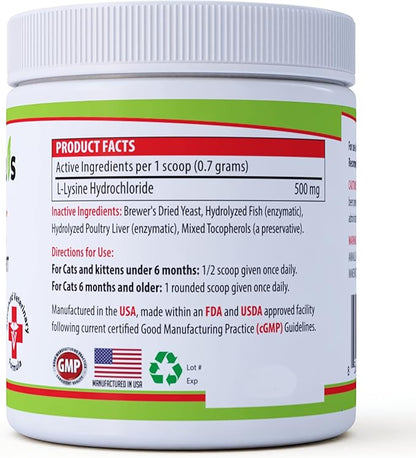 Trulysine L-Lysine for Cats Immune Support Oral Powder 4oz/100g - Cats &amp; Kittens of All Age, Sneezing, Runny Nose Squinting, Watery Eyes - Fish &amp; Poultry Flavor (U.S.A)(100 Grams ( 500mg / Scoop))