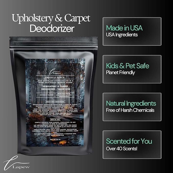 Obsidian Birch Carpet Freshener Powder Refill 36 oz | Powerful Odor Eliminator for Home | Upholstery Deodorizer | Carpet Deodorizer | Pet Urine | Cat Litter Box | Birch &amp; Black Pepper Fragrance