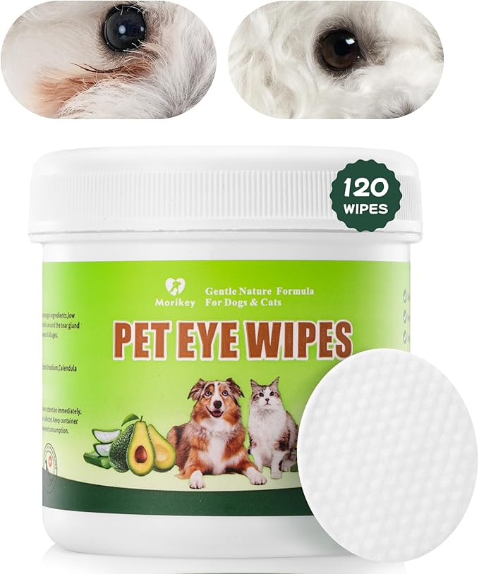 Pet Eye Wipes,Nature Eye Cleaning Wipes for Dogs&amp;Cats Gentle Eye Cleaner Pads for Tear Stain Remover Eye Debris,Discharge,Mucus Secretions,Non-Irritation,Plant Based-120Ct