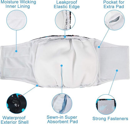 CuteBone Dog Diapers Male Belly Bands 3 Pack for Male Dogs Reusable Puppy Wraps DM66M