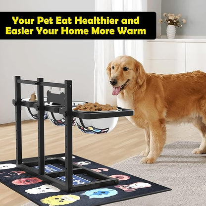 Elevated Dog Bowl Stand for Medium/Large Dogs with Slow Feeder &amp; Mat, Adjustable Height 3.9&