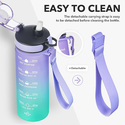 Enerbone Water Bottle, Leakproof BPA &amp; Toxic Free, Motivational Water Bottle with Times to Drink and Straw, Fitness Sports Water Bottle with Strap for Office, Gym, Outdoor Sports