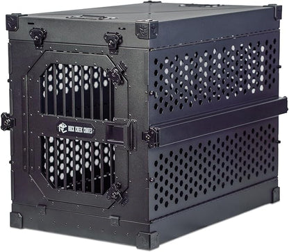 ROCK CREEK CRATES Collapsible Dog Crate: Meticulously Engineered, Durable Aluminum Construction, Non Slip Feet | 10 Year Warranty | Ideal for Indoor &amp; Vehicle Use (Midnight Black, 30 Inch)