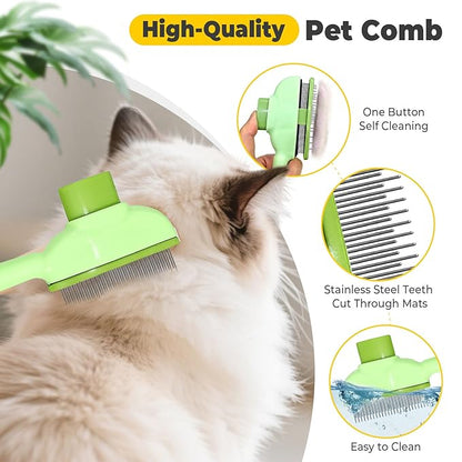 Cat Steam Brush for Shedding, 4 in 1 Rechargeable Steam Brush for Cats and Dogs, Anti-Static, Massage, flea comb for cats&amp; Pet Removal Hair Glove,Shedding &amp; Combing All In One!