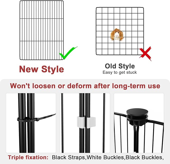 Tresbro Guinea Pig Playpen with 14 Panels &amp; Divided Room, Triple Fixing Measures Small Animal Cage with Waterproof PVC Liner &amp; One-Motion Hooks, Rabbit, Bunny, C&amp;C Grids Cage 48 x 24 x 16 Inches