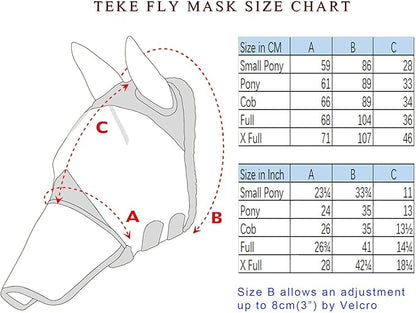 T TEKE Fine Mesh Horse Fly Mask w/No Ears, UV Blocking 3D Eye Visor with Extra Fleece Cushioned Forehead, Protection from Insect Pests