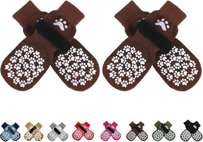 EXPAWLORER Anti Slip Dog Socks to Prevent Licking Paws, Dog Shoes for Hot Pavement, Dog Booties for Small Medium Large Senior Dogs, Traction Control Boots &amp; Paw Protectors for Hardwood Floors Coffee