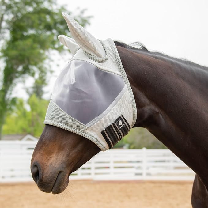 Equinavia Algard Soft Mesh Horse Fly Mask with Ear Protection and 45 UPF Rating | No Eye Irritation &amp; UV Protection - Silver - Pony