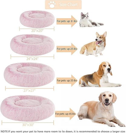 WNPETHOME Calming Dog Bed &amp; Cat Bed Donut, Faux Fur Self-Warming Donut Cuddler, Comfortable Round Plush Pet Beds (27 x 27 x 8 Inch, Light Pink)