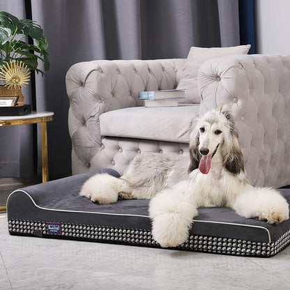 Laifug Orthopedic Memory Foam Extra Large Dog Bed with Pillow and Durable Water Proof Liner &amp; Removable Washable Cover &amp; Smart Design (Large (46"x28"x8"), Black and White Plaid)