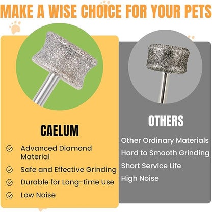 CAELUM Diamond-Coated Pet Nail Grinder Bit, 1/8” Shank for Dremel Nail Tools, Durable &amp; Low-Noise Nail Trimmer for Dogs, Top &amp; Side Grinding, Gentle, Precise Nail Grooming（80grit）