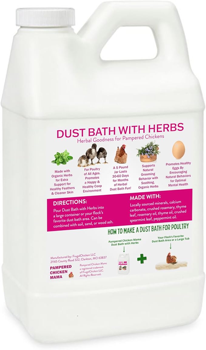 20.5 lb Pampered Chicken Mama Dust Bath with Organic Herbs &amp; Essential Oils for Chickens, Quail, &amp; Poultry | Dust Bath for Chickens to Keep Feathers Clean &amp; Healthy