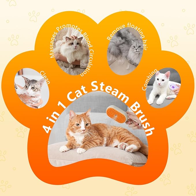 4 in 1 Cat Steam Brush for Shedding, Rechargeable Pet Steam Groomer Brush, Massage, Cleaning, Shedding &amp; Combing Multifunctional Hair Removal Comb for Cats Dogs (Cream color)