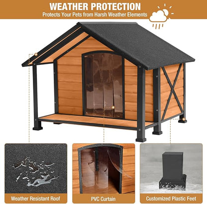 Dog House Outdoor &amp; Indoor, Dog Kennel for Winter, Insulated Puppy Shelter for Small &amp; Medium &amp; Large Dogs,Unique All-Around Iron Frame (Medium)