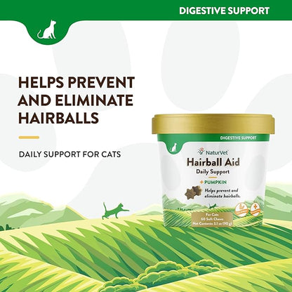 NaturVet – Hairball Aid Supplement for Cats - Plus Pumpkin – Helps Eliminate &amp; Prevent Hairballs – 60 Soft Chews