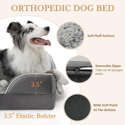 Comfort Expression Small Dog Beds Waterproof Orthopedic Foam Dog Sofa Beds for Small Dogs Comfy Pet Bed with Washable Removable Cover &amp; Non-Slip Bottom(X-Small,Grey)