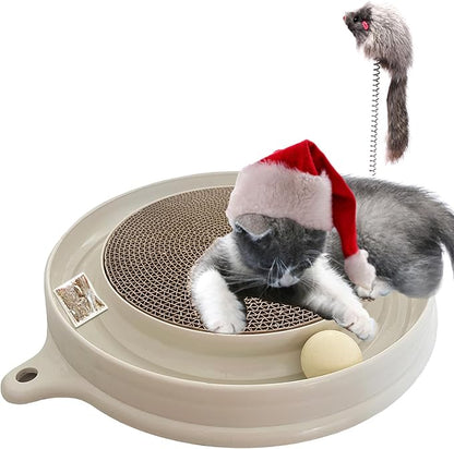 AUOON Cat Scratcher Toy - Cat Scratch Pad with Cat Toy Ball Track and Plush Mouse Toy for Indoor Cats and Kittens (Milk Shake)