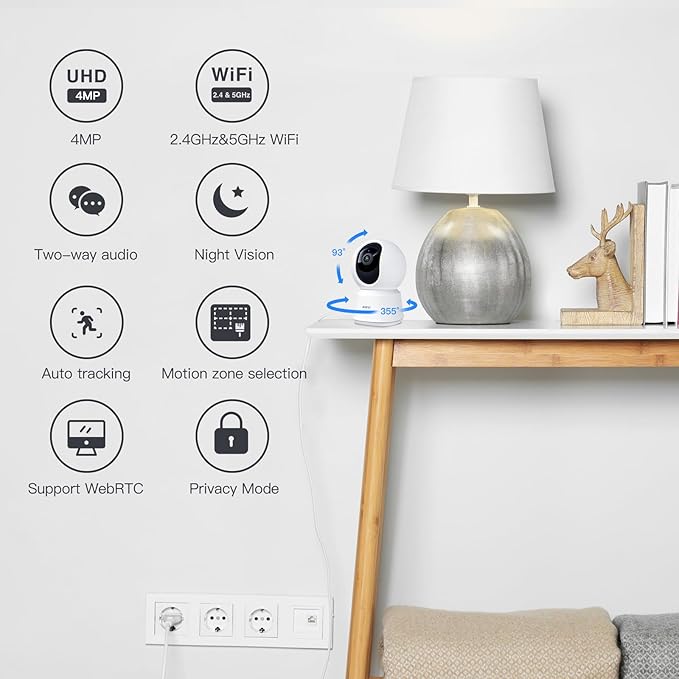 ARENTI 5G Indoor Security Camera, 4MP Pet Camera with Speaker for Dog/Cat, Baby Monitor with Phone App, Dual-Band WiFi, Auto Tracking, Super Night Vision, 2-Way Talk, Cloud &amp; SD Card Storage(P2Q 2PC)