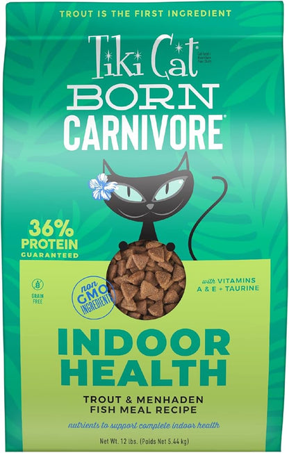 Tiki Cat Born Carnivore Indoor Health Dry Cat Food, Trout &amp; Menhaden Fish Meal, 12 lbs. Bag
