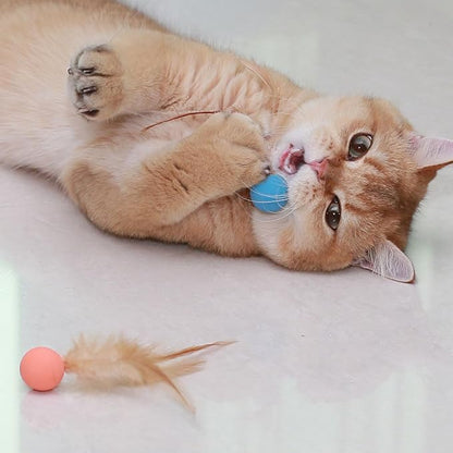 Cat Toys Balls with Feathers, 3 Pcs Interactive Cat Bouncy Balls for Indoor Cats and Playful Kittens, Rubber Kitten Ball Toys for Interactive Playing, Chase Training and Hunting Exercise