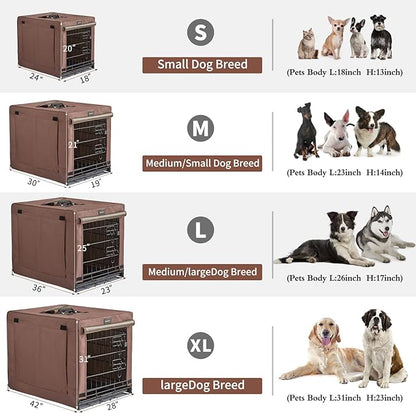 DONORO Dog Crates for Small Size Dogs Indoor Double Door Dog Kennels &amp; Houses for Puppy and Cats, Collapsible Metal Contour Dog Cages (Brown, 24.0" L x 18.0" W x 20.0" H)