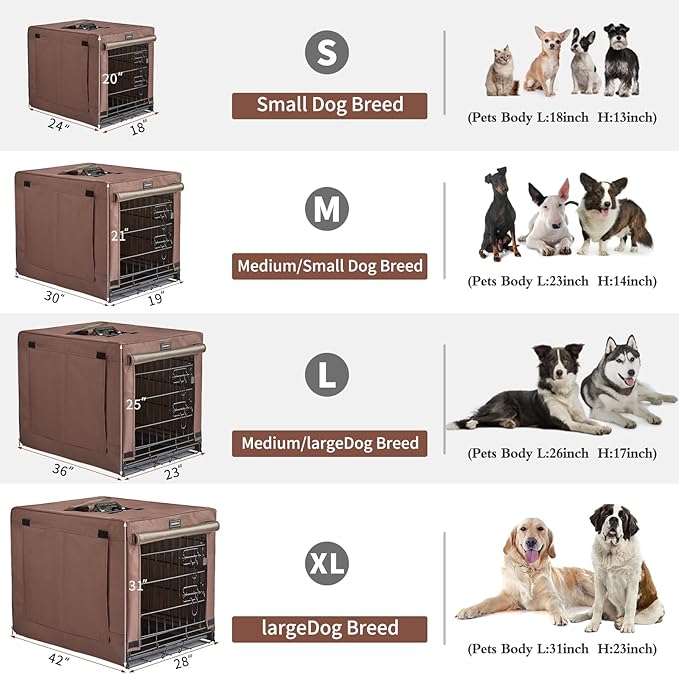 DONORO Dog Crates for Medium Large Size Dogs Indoor Double Door Dog Kennels &amp; Houses for Puppy and Cats, Collapsible Metal Contour Dog Cages (Brown, 36.0" L x 23.0" W x 25.0" H)