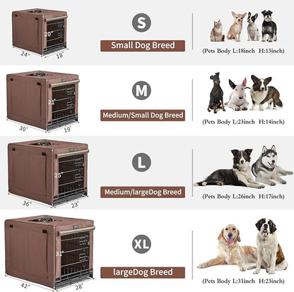 DONORO Dog Crates for Medium Large Size Dogs Indoor Double Door Dog Kennels &amp; Houses for Puppy and Cats, Collapsible Metal Contour Dog Cages (Brown, 36.0" L x 23.0" W x 25.0" H)