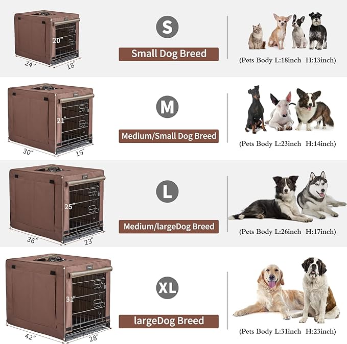 DONORO Dog Crates for Lareg Size Dogs Indoor Double Door Dog Kennels &amp; Houses for Puppy and Cats, Collapsible Metal Contour Dog Cages (Brown, 42.0" L x 28.0" W x 31.0" H)