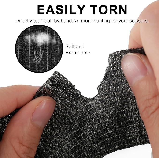 24 Pack Self Adhesive Bandage Wrap, 2” x 5 Yards Elastic Cohesive Bandage Wrap Black Athletic Tape Grip Tape for Ankle, Wrist Sprains, Sports Injuries &amp; Pet First Aid | Medical Sports Tape
