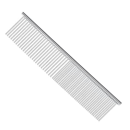 PETTOM Pet Steel Grooming Tool Poodle Finishing Butter Comb 7 1/2-inch L Silver Dog Combs with Rounded Ends Stainless Steel Teeth, Cat Comb for Removing Tangles and Knots