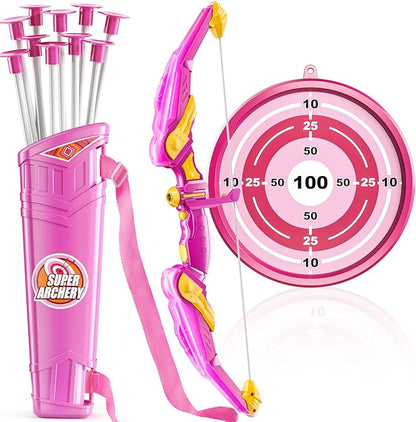 TEMI Bow and Arrow Set for Kids - Archery Toy Set - LED Light Up with Suction Cup Arrows, Target &amp; Quiver, Indoor and Outdoor Toys for Children Boys Girls