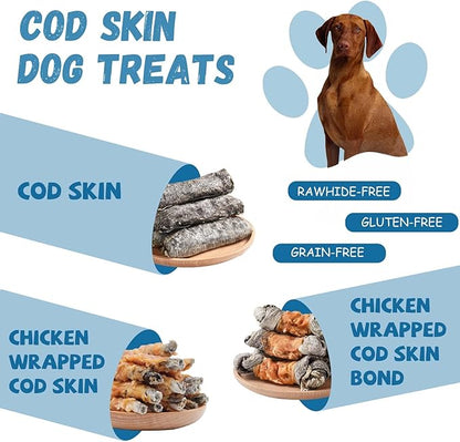 Dog Treats Natural Cod Skin Rolls, Rawhide-Free Chewy Fish Skin Dog Chews, One-Ingredient Healthy Training Treats Rich in Omega3 &amp; Protein, 10.6 oz