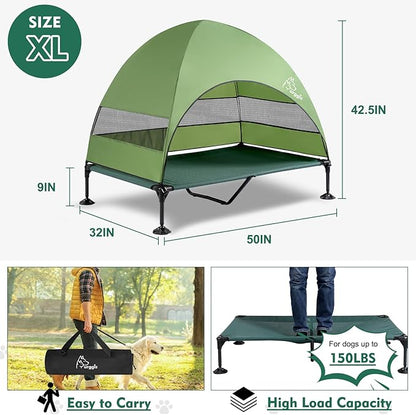 Upgraded Elevated Dog Bed with Canopy, Portable Raised Outdoor Dog Bed with Stable Anti-Slip Feet, Wider Shade Pet Bed Cot, Raised Dog Beds for Large Pets Camping, Indoor &amp; Outdoor Use