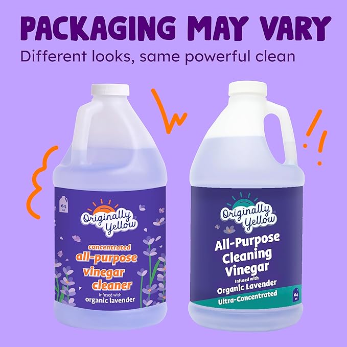 Originally Yellow Lavender Vinegar For Cleaning Purpose | USA Made All Purpose Cleaner | Use as a Floor, Glass, Kitchen, &amp; Bathroom Cleaner | Plant Derived Vinegar 1 Gallon in 2 bottles | 128 Oz
