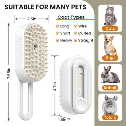 Cat Steam Brush for Shedding, Pet Steam Brush for Cats and Dog, 4 in 1 Rechargeable Cat Hair Brush, Spray Anti-Static, Massage, Cleaning, Shedding &amp; Combing All In One, for Long &amp; Short Haired Pets!