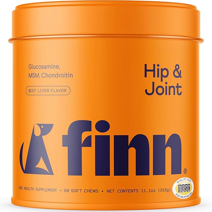 Finn Hip and Joint Supplement for Dogs | Glucosamine, Chondroitin &amp; MSM for Joint and Mobility Support | with Turmeric, BioPerine and B-Vitamins | 90 Soft Chews
