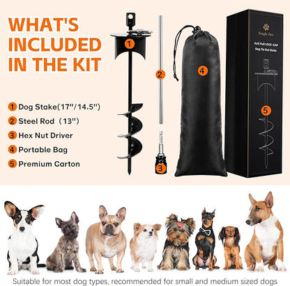 Snagle Paw Dog Tie Out Stake with Lock-Cap Prevents Pulling Out - Heavy Duty 360°Swivel Dog Stake for Outside,Yard, Beach &amp; Camping - Rust Proof Ground Anchor for Dog Cable,Leash,Tether,up to 220 lbs