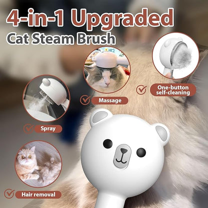 Cat Steam Brush with 2 Spray Levels &amp; Release Button, 4-in-1 IPX7 Waterproof Water Brush for Shedding Grooming, Pet Hair Removal Comb for Long Short Haired Cats Dogs, Self Cleaning Slicker
