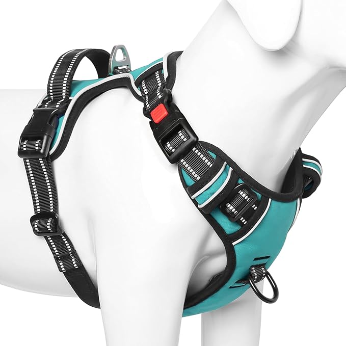 Timos No Pull Dog Harness, Release at Neck Reflective 3 Snap Buckles Adjustable No Choke Pet Vest with Front &amp; Back 2 Leash Clips, Soft Padded Control Training Handle for Small Medium Large Dogs