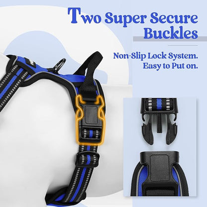 rabbitgoo Dog Harness No Pull with 2 Leash Clips, Adjustable Soft Padded, Reflective Oxford No Choke Pet Vest with Easy Control Handle for Small Dogs, Dazzling Blue, S