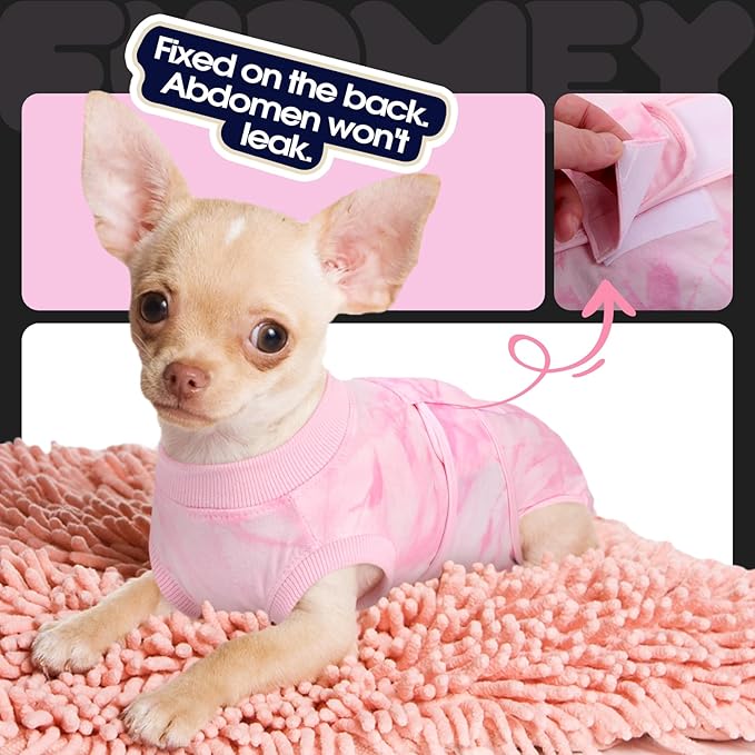 FUAMEY Recovery Suit for Dogs After Surgery,Soft Breathable Dog Bodysuit E-Collar &amp; Cone Alternative Surgical Suit,Male Female Dog Neuter Spay Suits Anti Licking Wounds Onesie Pink Tie Dye XS