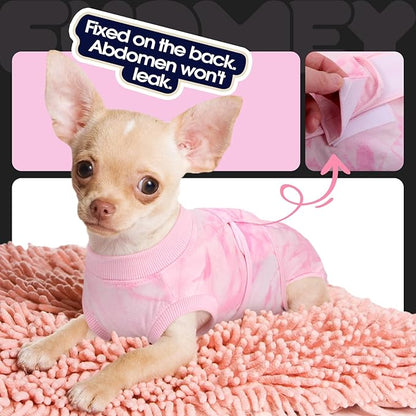 FUAMEY Recovery Suit for Dogs After Surgery,Soft Breathable Dog Bodysuit E-Collar &amp; Cone Alternative Surgical Suit,Male Female Dog Neuter Spay Suits Anti Licking Wounds Onesie Pink Tie Dye XS
