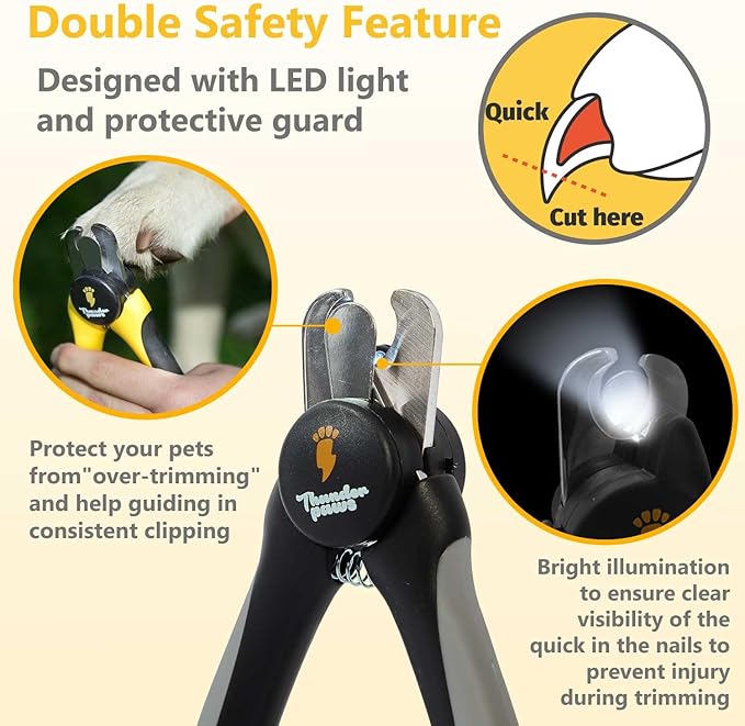 LED Dog Nail Clippers with Light, Trimmers with Protective Guard, Quick Sensor, Safety Lock and Nail File - Suitable for Large and Small Dogs &amp; Cats (Grey, LED)