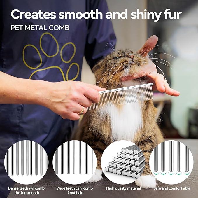 Dog &amp; Cat Brush,Pet Grooming Kit 2PCS- Cat Brush for Shedding| Pet Metal Comb. Self-Cleaning Slicker Brush for Short and Long Hair. Removes Undercoat, Loose Hair, Tangled, Dirt and Massages.