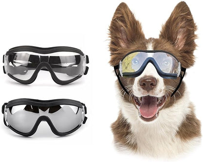 Pack of 2 Dog Goggles Dog Sunglasses for Medium to Large Breed Anti-UV Eye Protection with Adjustable Straps- Silver &amp; Transparent