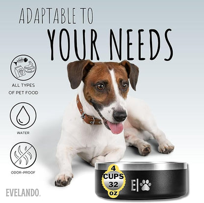 EVELANDO® Premium Dog Food Bowl 32 oz Stainless Steel 4 Cups Small Medium Dog Bowls Non Slip &amp; BPA-Free S M L Pet Water Bowl Platos para Perros Indoor Outdoor Pet Dish Feeder Water and Food Dish