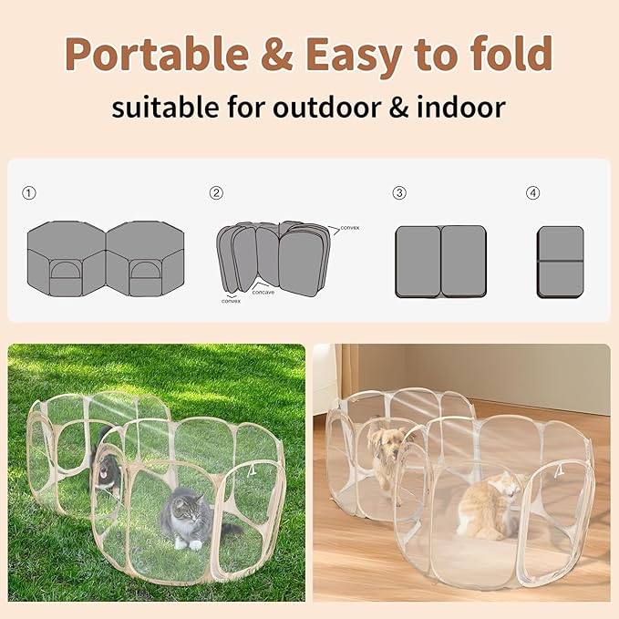 Cold Resistant Cat Playpen PVC Dog Playpen - Portable &amp; Foldable Indoor Outdoor Puppy Playpen - Insulated 2-Room Dog TentCrate Cage Kennel, Playpen for Kitten, Small Animals Play Pen