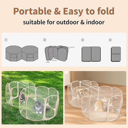 Cold Resistant Cat Playpen PVC Dog Playpen - Portable &amp; Foldable Indoor Outdoor Puppy Playpen - Insulated 2-Room Dog TentCrate Cage Kennel, Playpen for Kitten, Small Animals Play Pen