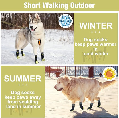 BEAUTYZOO Anti-Slip Dog Socks,Dog Shoes for Hot/Cold Pavement,Paw Protectors with Grips 3 Pairs for Puppy Small Medium Large Senior Old Dogs,Dog Socks to Prevent Licking and Hardwood Floor Protection